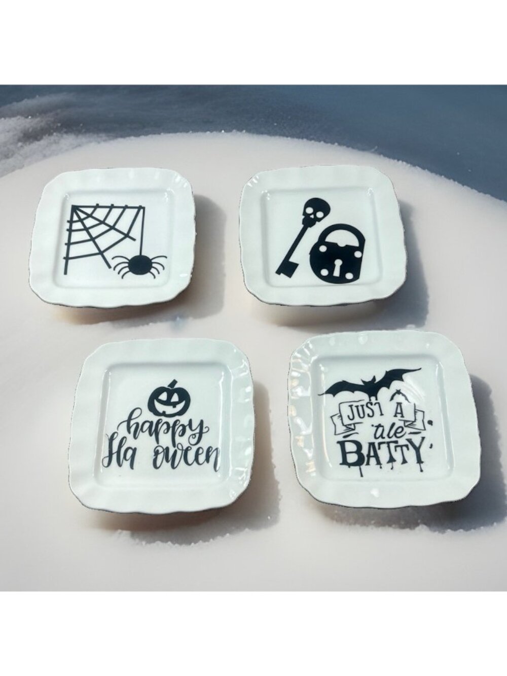 Set 4 Coventry Porcelain HALLOWEEN 6.5” SQAURE DECORATIVE Saucer Trinket Plates